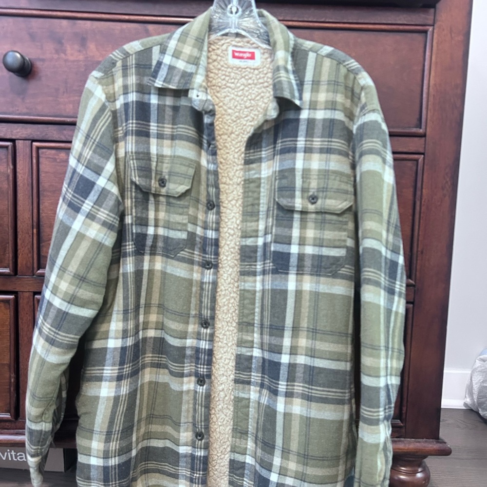 Wrangler Green Plaid Sherpa-Lined Shirt Jacket